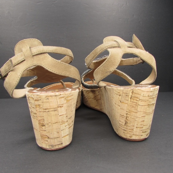 Anthropologie Beaded Cork Platform Wedge Thong Sandals 38 - Picture 3 of 8